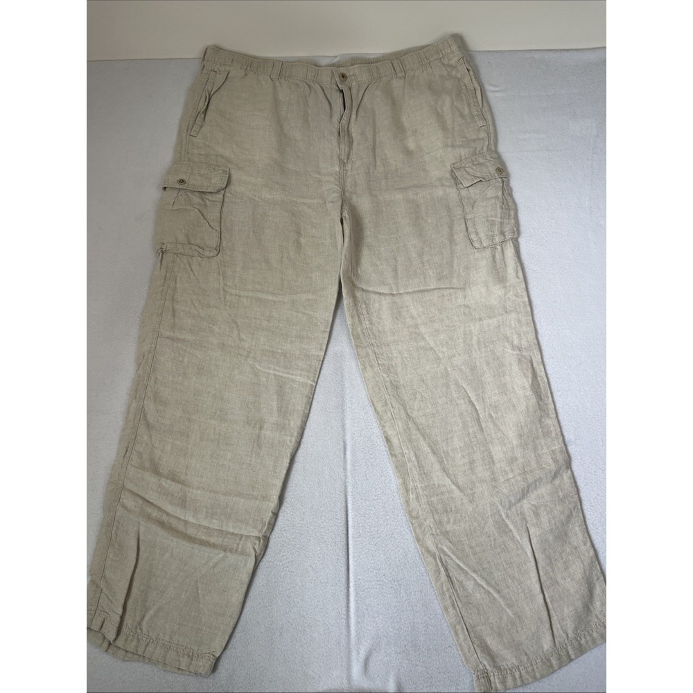Tommy Bahama Mens 100% Linen Cargo Pants Beige Cream Relaxed Straight Size 2XL
